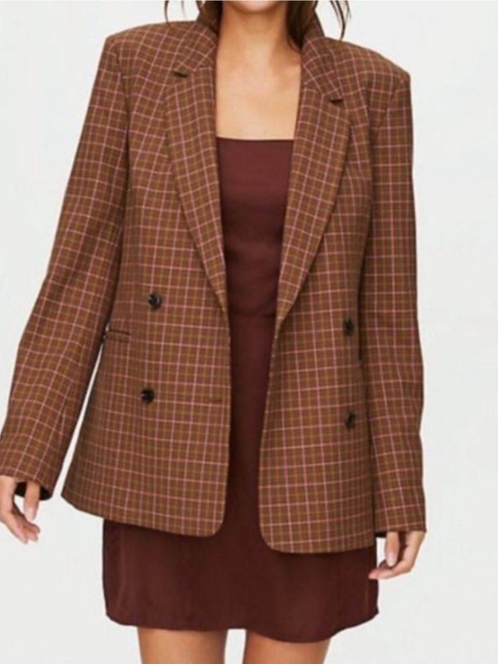 Aritzia Sunday Best Balt Blazer In Plaid Chocolate Brown
